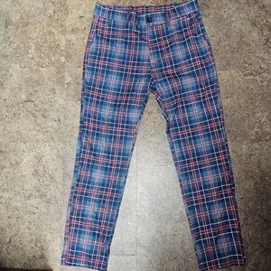 Men's Plaid Christmas Pants - Blue Red Green Size Large